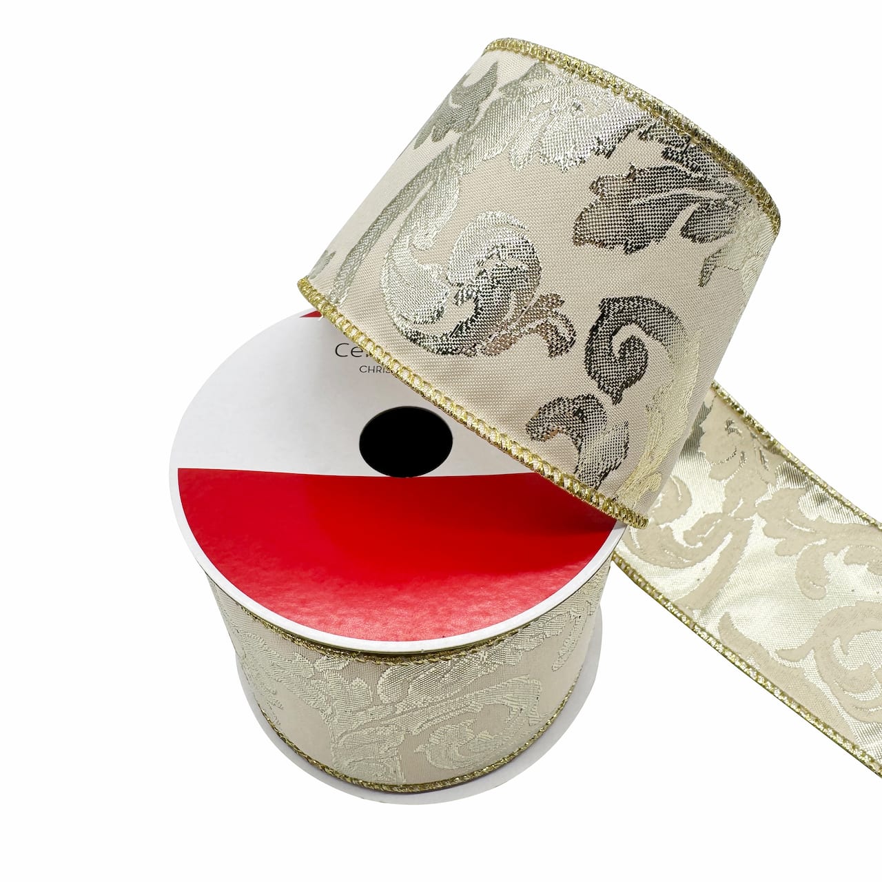 2.5" x 20ft. Cream & Silver Jacquard Scroll Wired Ribbon by Celebrate It®